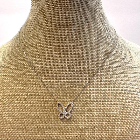 Vermeil - Gold over Sterling Silver 925 Necklace w/ CZ butterfly pendant dainty - Picture 2 of 11